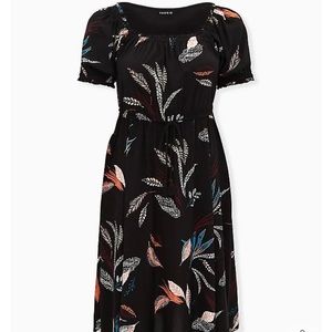Multi leaf Challis Midi Dress